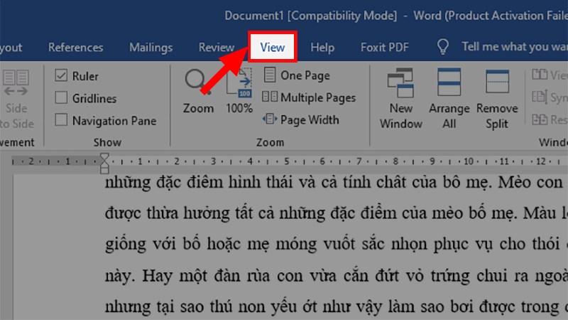 Mở file Word đã được cố định > Chọn thẻ View